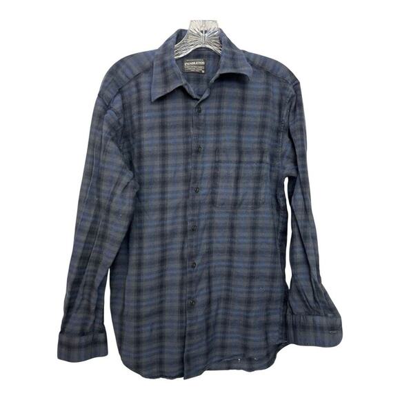 Pendleton Men’s Urban Shirt Blue Plaid Worsted Wool Button Up Long Sleeve Medium - Picture 1 of 7